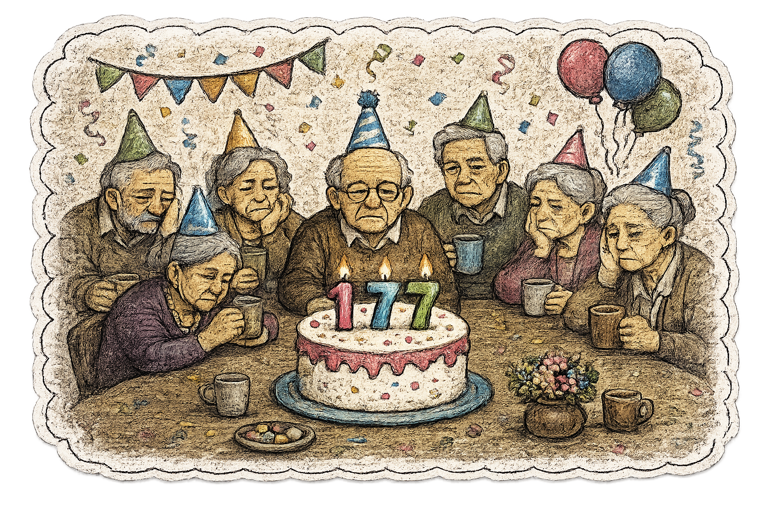 Sticker de una familia celebrando un cumpleaños con tarta